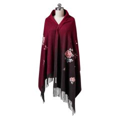 Fabulous Butterfly Peony Flowers Embroidery Long Wool Wrap